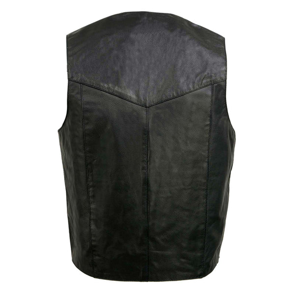 Event Leather EL1310GO Classic Snap Button Black Motorcycle Leather Vest for Men - Riding Club Adult Motorcycle Vests