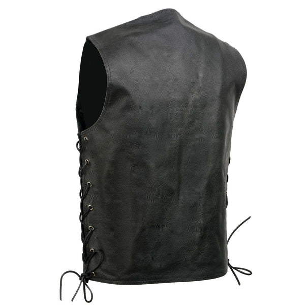 Event Leather EL5360 Black Motorcycle Leather Vest with Denim Style Pockets -Riding Club Adult Vests