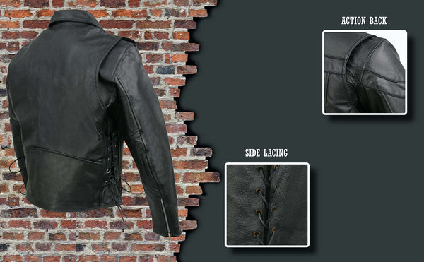 Event Leather EL5411 Men's Black Classic Side Lace Motorcycle Leather Jacket – Motorcycle Riding Jackets – Motorcycle Riding Jackets