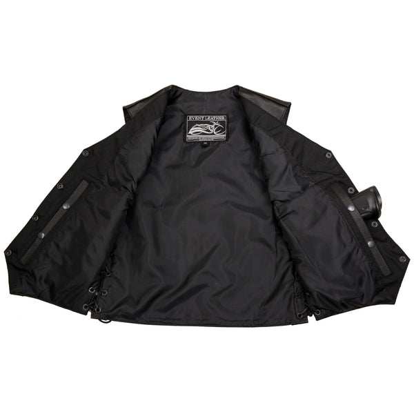 Event Leather ELL4900 Women's Classic Black Genuine Leather Side Laced Motorcycle Riders Vest w/ 9 Patches