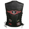 Event Leather ELL4900 Women's Classic Black Genuine Leather Side Laced Motorcycle Riders Vest w/ 9 Patches