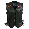 Event Leather ELL4900 Women's Classic Black Genuine Leather Side Laced Motorcycle Riders Vest w/ 9 Patches