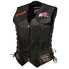 Event Leather ELL4900 Women's Classic Black Genuine Leather Side Laced Motorcycle Riders Vest w/ 9 Patches