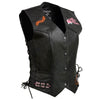 Event Leather ELL4900 Women's Classic Black Genuine Leather Side Laced Motorcycle Riders Vest w/ 9 Patches