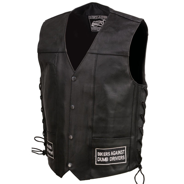 Event Leather ELM3925 Black Motorcycle Leather Vest for Men w/ Patches - Riding Club Adult Motorcycle Vests