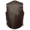 Event Leather ELM3900 Men's Motorcycle Riders Brown Leather Vest with Embossed Native American Head