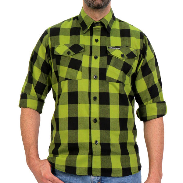 Hot Leathers FLM2015 Men's Black and Light Green Long Sleeve Flannel Shirt