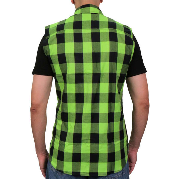 Hot Leathers FLM5002 Men’s Black and Green Sleeveless Cotton Flannel Shirt