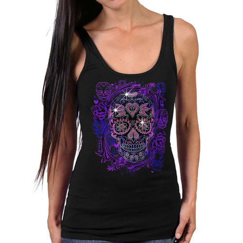 Hot Leathers GLR2562 Ladies Black Sugar Skull Bling Tank Top Shirt