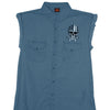 Hot Leathers GMD5372 Mens 'Flag and Skull' Sleeveless Blue Denim Shirt