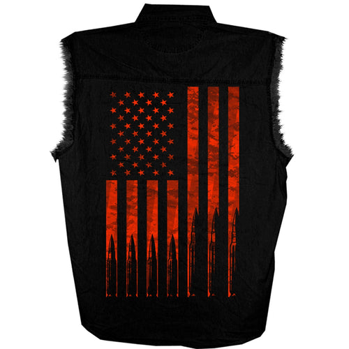 Hot Leathers GMD5430 Mens Black Flag Bullets Sleeveless Black Denim Shirt