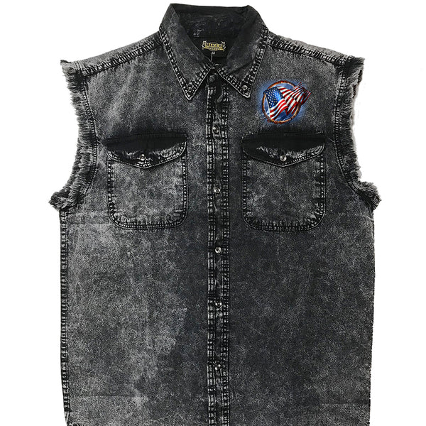 Hot Leathers GMD5472 Men's Hoop Eagle Dyed Sleeveless Denim Shirt