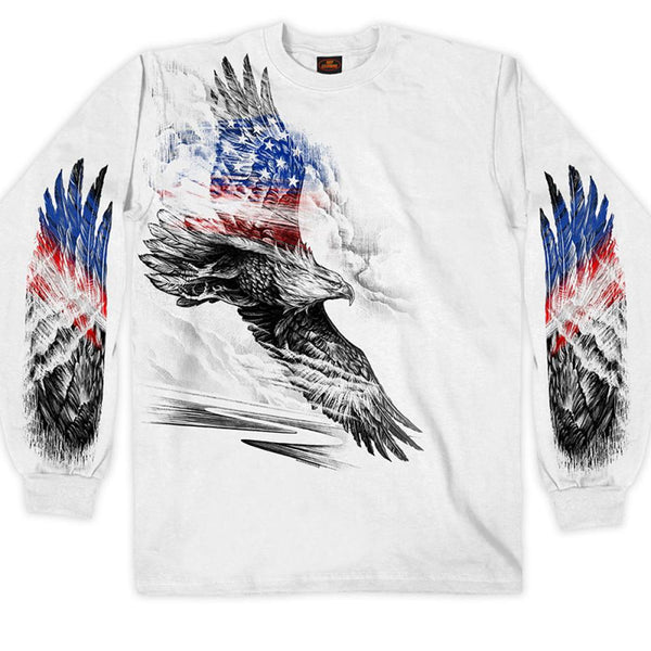 Hot Leathers GMS2479 Men's Long Sleeve Pencil Eagle Patriotic White Shirt