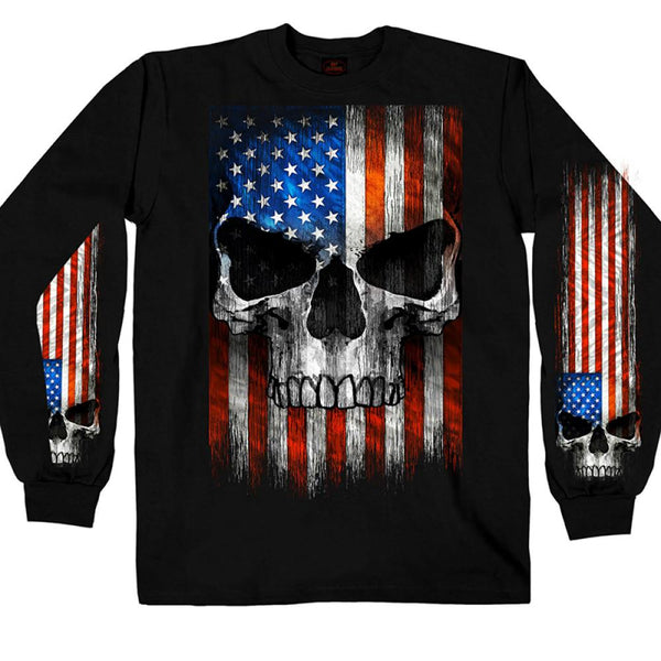 Hot Leathers GMS2483 Men's Long Sleeve Patriot Skull Black Shirt