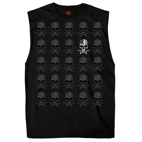 Hot Leathers GMT3440 Men’s Shooter Skull Pattern Sleeveless Black Tank Top Shirt