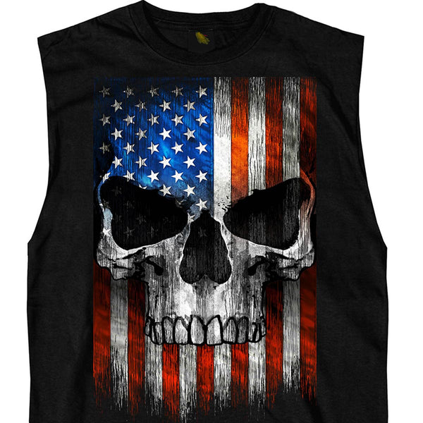 Hot Leathers GMT3483 Men’s Shooter Skull Patriotic Sleeveless Black Tank Top Shirt