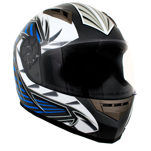 Milwaukee Helmets H512 Titanium and Blue Chit-Chat Full Face Wireless Motorcycle Helmet-Stream Music-Phone Calls