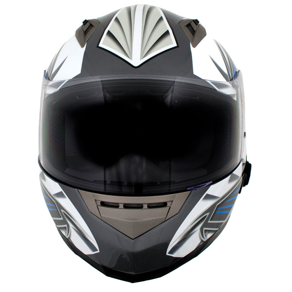 Milwaukee Helmets H512 Titanium and Blue Chit-Chat Full Face Wireless Motorcycle Helmet-Stream Music-Phone Calls