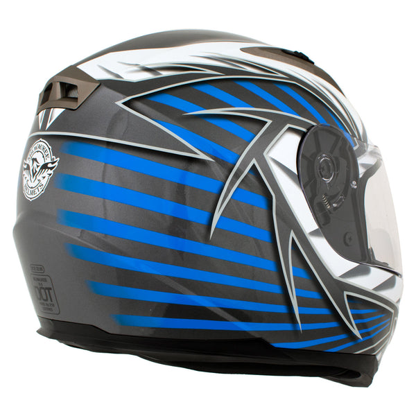 Milwaukee Helmets H512 Titanium and Blue Chit-Chat Full Face Wireless Motorcycle Helmet-Stream Music-Phone Calls