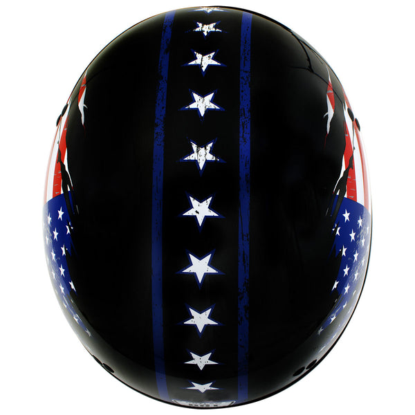 Hot Leathers HLD1051 USA Flag Star and Stripes Glossy Black Motorcycle DOT Skull Cap Helmet