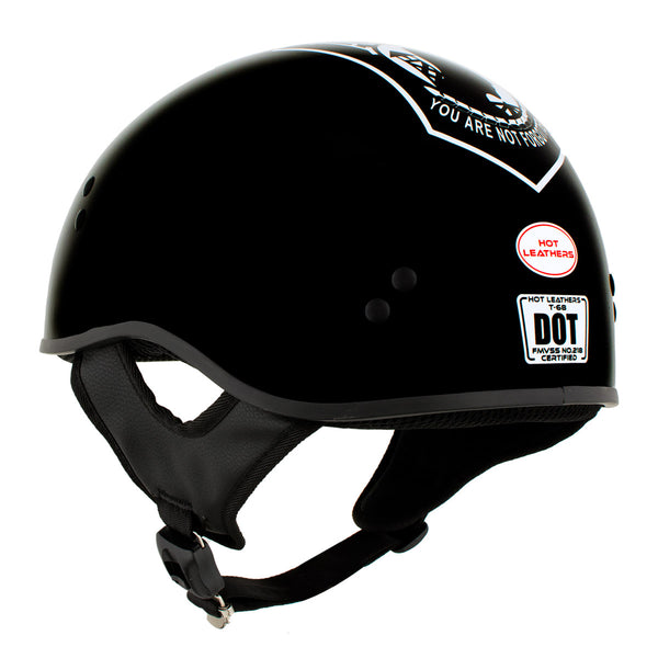 Hot Leathers HLD1004 POW Gloss Black Motorcycle DOT Approved Skull Cap Half Biker Helmet