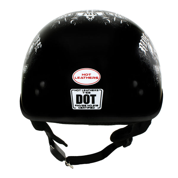 Hot Leathers HLD1016 'Ride or Die' Gloss Black Motorcycle DOT Skull Cap Half Helmet for Men and Women Biker