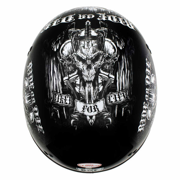 Hot Leathers HLD1016 'Ride or Die' Gloss Black Motorcycle DOT Skull Cap Half Helmet for Men and Women Biker