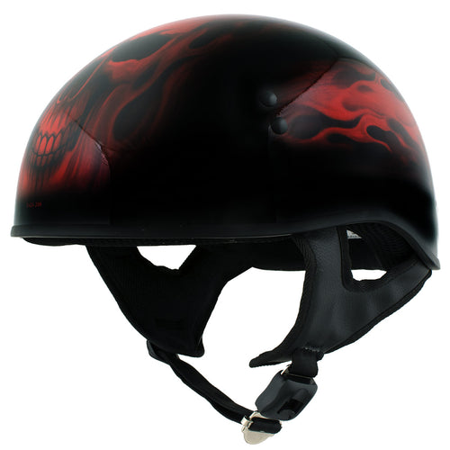 Hot Leathers HLD1018 Black 'Red Flame Skull' Motorcycle DOT Approved Skull Cap Half Helmet for Men and Women Biker