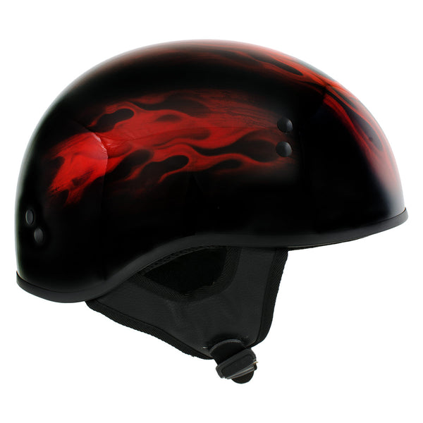 Hot Leathers HLD1018 Black 'Red Flame Skull' Motorcycle DOT Approved Skull Cap Half Helmet for Men and Women Biker