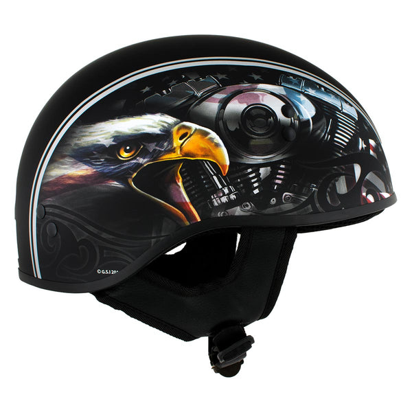 Hot Leathers HLD1023 'V-Twin Eagle' Flat Black Motorcycle DOT Skull Cap Half Helmet for Men and Women Biker