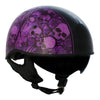 Hot Leathers HLD1039 Gloss Black Purple Skull Bouquet Advanced DOT Unisex Half Helmet with Drop Down Tinted Visor