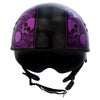 Hot Leathers HLD1039 Gloss Black Purple Skull Bouquet Advanced DOT Unisex Half Helmet with Drop Down Tinted Visor