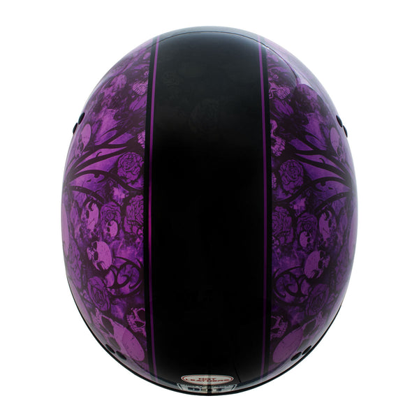 Hot Leathers HLD1039 Gloss Black Purple Skull Bouquet Advanced DOT Unisex Half Helmet with Drop Down Tinted Visor