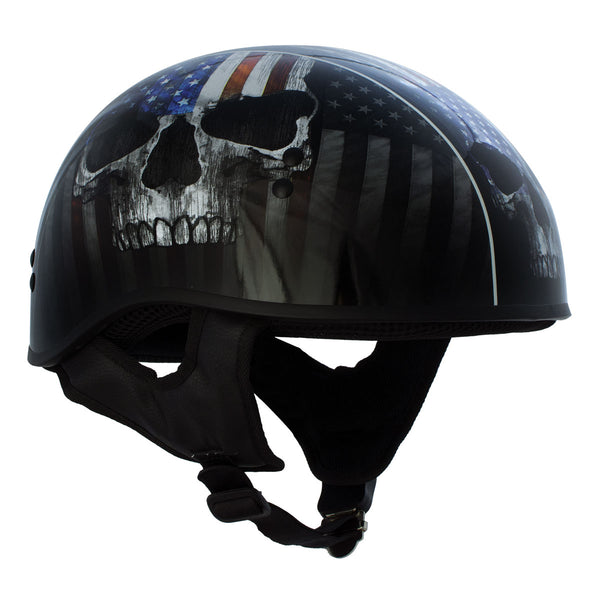 Hot Leathers HLD1042 Gloss Black 'Warrior Bullet' Advanced DOT Approved Skull Half Helmet for Men and Women Biker