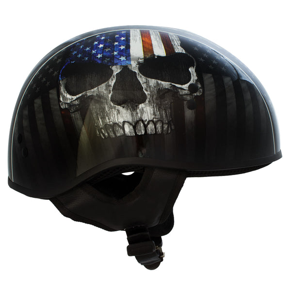 Hot Leathers HLD1042 Gloss Black 'Warrior Bullet' Advanced DOT Approved Skull Half Helmet for Men and Women Biker