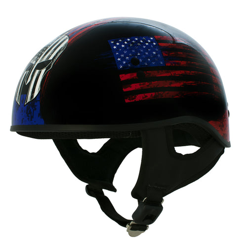 Hot Leathers HLD1044 Gloss Black 'Colored Warrior Bullet' Advanced DOT Skull Half Helmet for Men and Women Biker