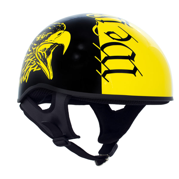 Hot Leathers HLD1046 Gloss Black and Yellow 'We The People' Advanced DOT Skull Half Helmet for Men and Women