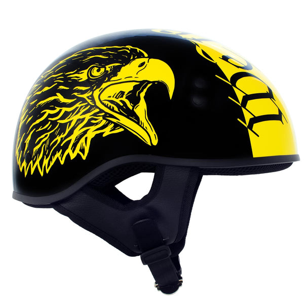 Hot Leathers HLD1046 Gloss Black and Yellow 'We The People' Advanced DOT Skull Half Helmet for Men and Women