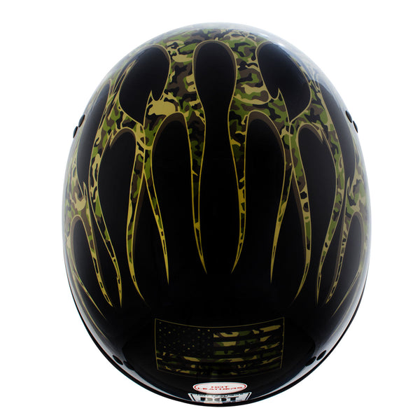 Hot Leathers HLD1047 Gloss Black 'Camo Skull Flames' Advanced DOT Skull Half Helmet with Drop Down Tinted Visor