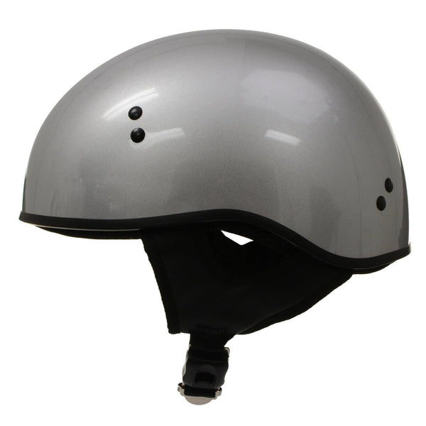 Hot Leathers HLD1050 'Glossy Silver' Motorcycle DOT Approved Skull Cap Half Helmet for Men and Women Biker