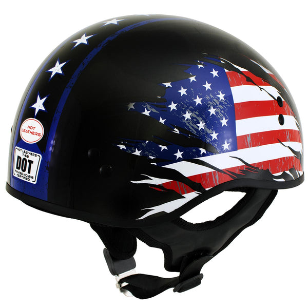 Hot Leathers HLD1051 USA Flag Star and Stripes Glossy Black Motorcycle DOT Skull Cap Helmet