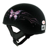 Hot Leathers HLD1052 DOT Skull Cap Half Helmet - Flat Black with Purple Butterfly Design for Men and Women Bikers