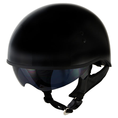 Hot Leathers T72 'Black Widow' Gloss Black Motorcycle Half Helmet for Men and Women Biker with Drop Down Visor