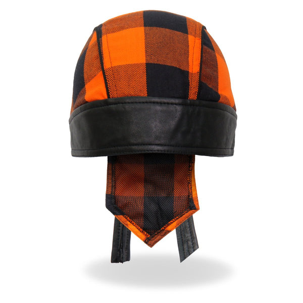 Hot Leathers HWH1109 Orange Buffalo Plaid Headwrap