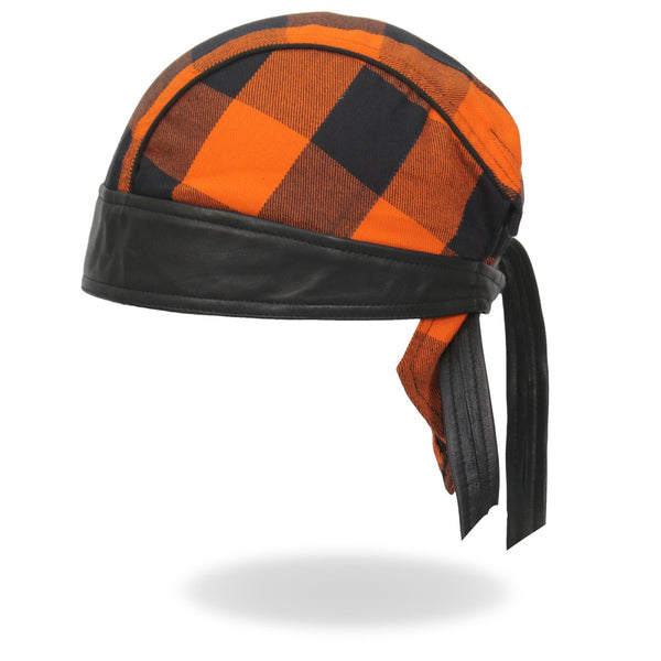 Hot Leathers HWH1109 Orange Buffalo Plaid Headwrap