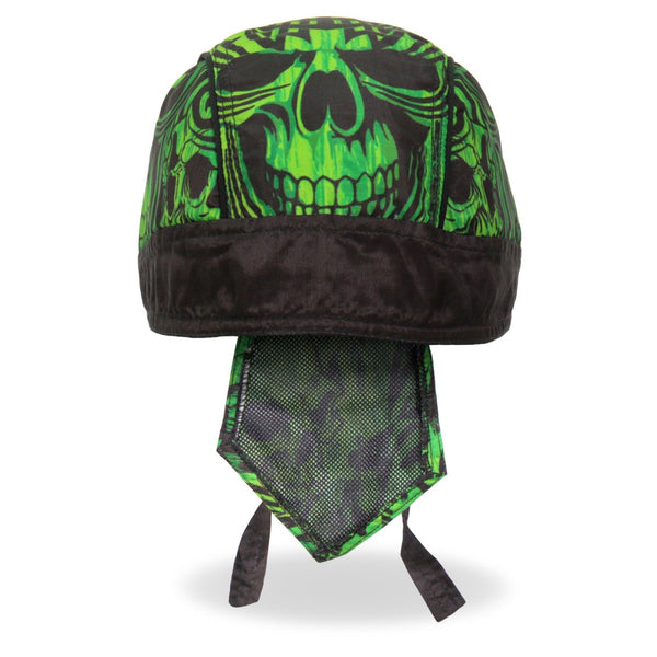 Hot Leathers HWH1114 Over the Top Skulls Green Headwrap