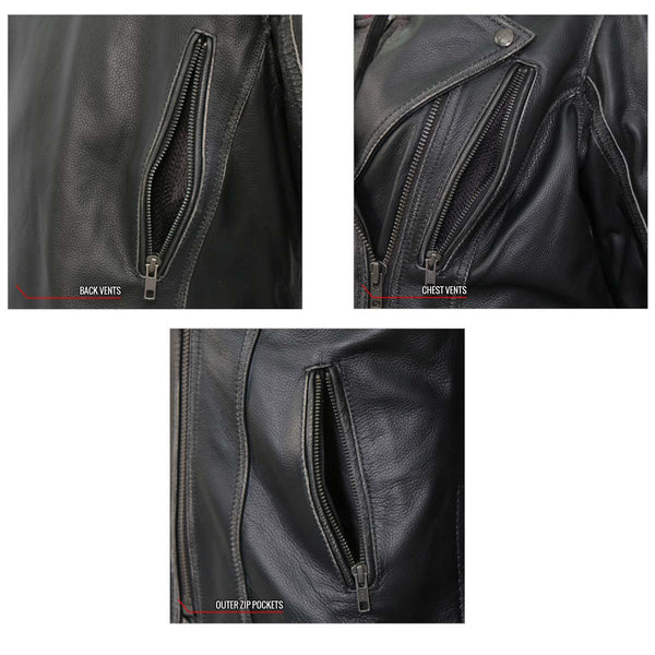 Hot Leathers JKL1033 Ladies Black Leather Jacket with Removable Hoodie