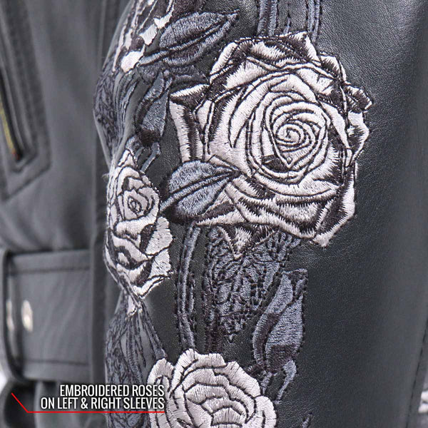 Hot Leathers JKL2002 Women s Black Rose Embroidered Motorcycle Style Motorcyclecenter