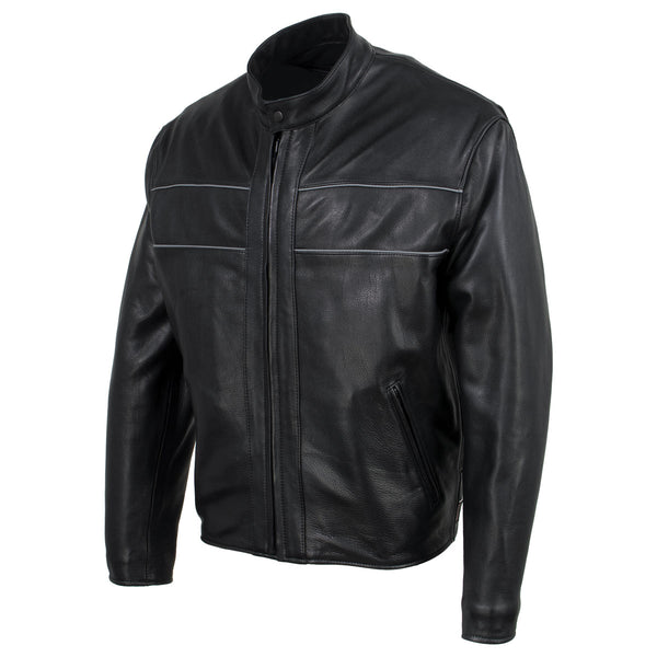 Milwaukee Leather USA MADE MLJKM5003 Men's Black 'Echo' Premium Leather Motorcycle Jacket with Reflective Piping
