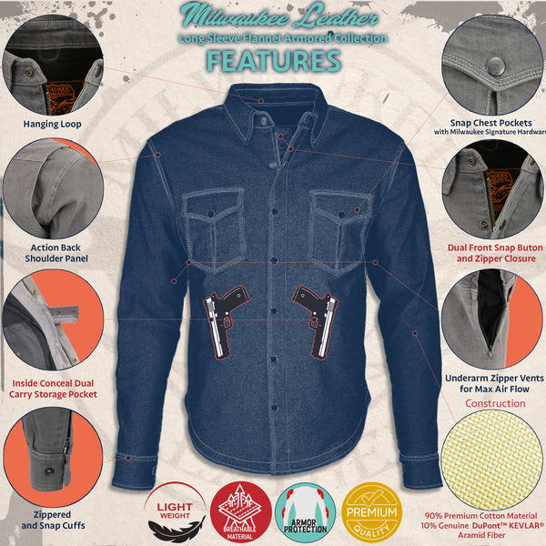 Milwaukee Leather MPM1641 Men's Plaid Flannel Biker Shirt with CE